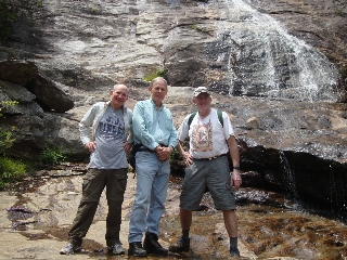 The Hikers: Dave Wilson, Keith Bruckner, and Ron Winchell at the waterfalls of Graveyard Fields in Pisgah National Forest near North Carolinas Blue Ridge Parkway - June 18, 2011