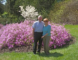 Ron (60) and Judy Winchell in gardens of Biltmore Estate, Asheville, NC