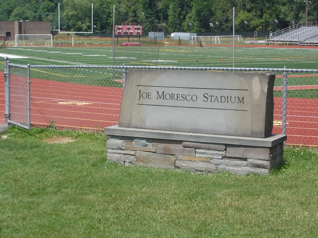 Monument dedicating stadium to long time coach, Joe Moresco